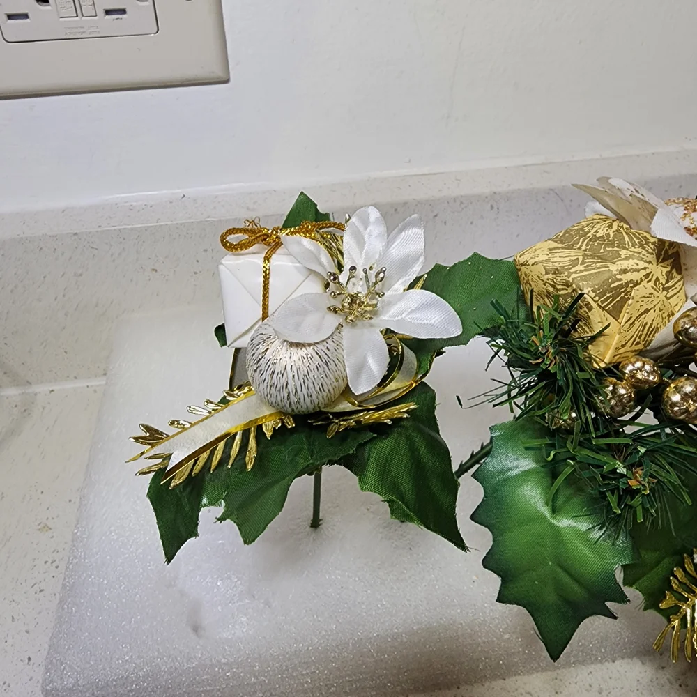 Vintage Floral  Gold White and Green Holiday Picks 5pieces